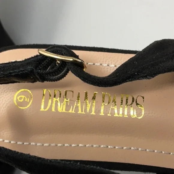 NIB women’s Dream Pairs peep toe black suede heeled shoes, size 9 - Picture 6 of 10